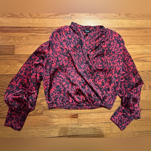 Express Red & Black Abstract Blouse - Picture 2 of 9